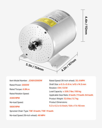 2000W Electric Brushless DC Motor Kit - 48V 4300rpm Motor with Upgraded Speed Controller and Throttle Grip Kit for Go Karts E-Bike Motorcycle Scooter DIY
