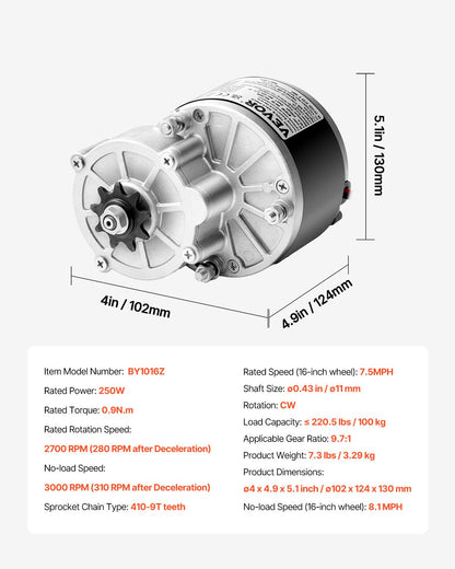 250W Electric Powerful DC Motor Kit - 24V 2700rpm Brushed Motor with Upgraded Speed Controller, Throttle Grip Kit for Go Karts E-Bike Motorcycle Scooter