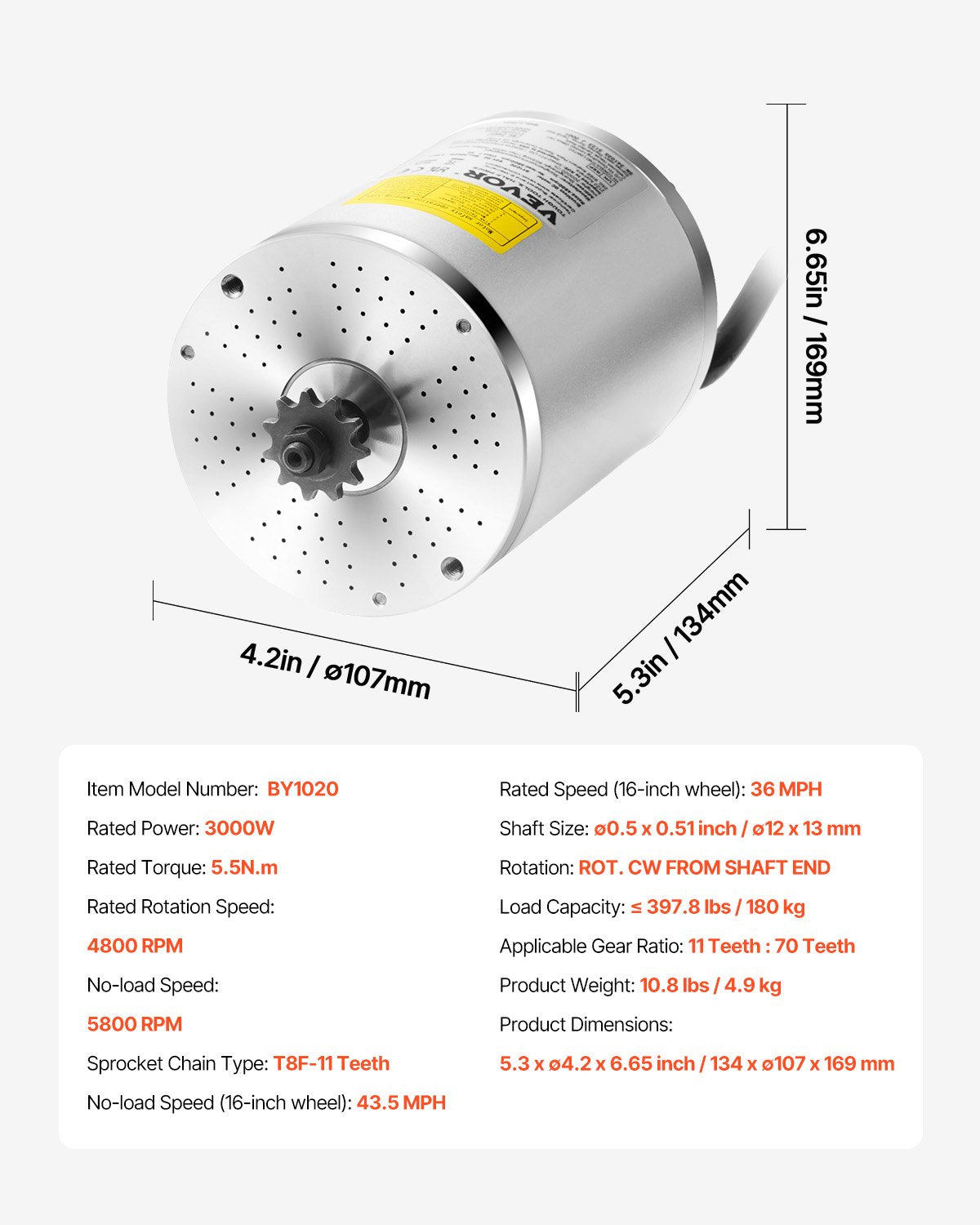 3000W elektrisk borstlös likströmsmotor, 60V 4800rpm gokart elmotor, elektrisk dirt bike-motor för elcykel, motorcykel, skoter, gör-det-själv