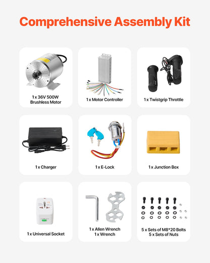 500W Electric Brushless DC Motor Kit - 36V 3000rpm Motor with Upgraded Speed Controller, Throttle Grip Kit for Go Karts E-Bike Motorcycle Scooter