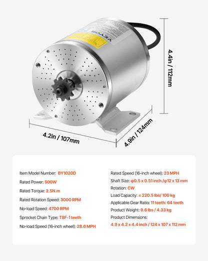 500W Electric Brushless DC Motor Kit - 36V 3000rpm Motor with Upgraded Speed Controller, Throttle Grip Kit for Go Karts E-Bike Motorcycle Scooter