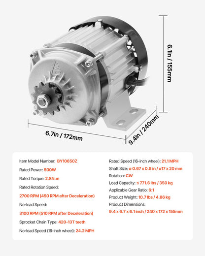 500W elektrisk borstlös likströmsmotorsats - 48V 2700rpm motor med uppgraderad hastighetsregulator för gokart, elcykel, motorcykel, skoter