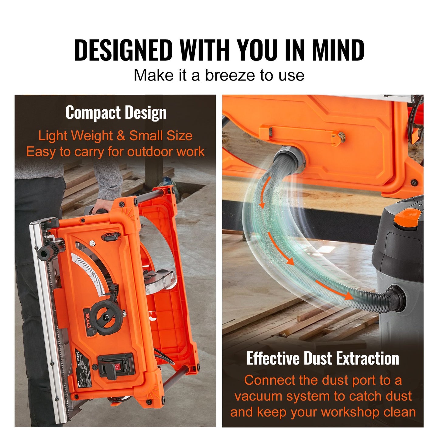 1800 W bordsåg, elektrisk skärmaskin, 625 mm skärkapacitet, 4400 varv/min, 85 mm 90° kapsåg och 60 mm 45° fassågning för trä, snickeri och verkstad inomhus/utomhus