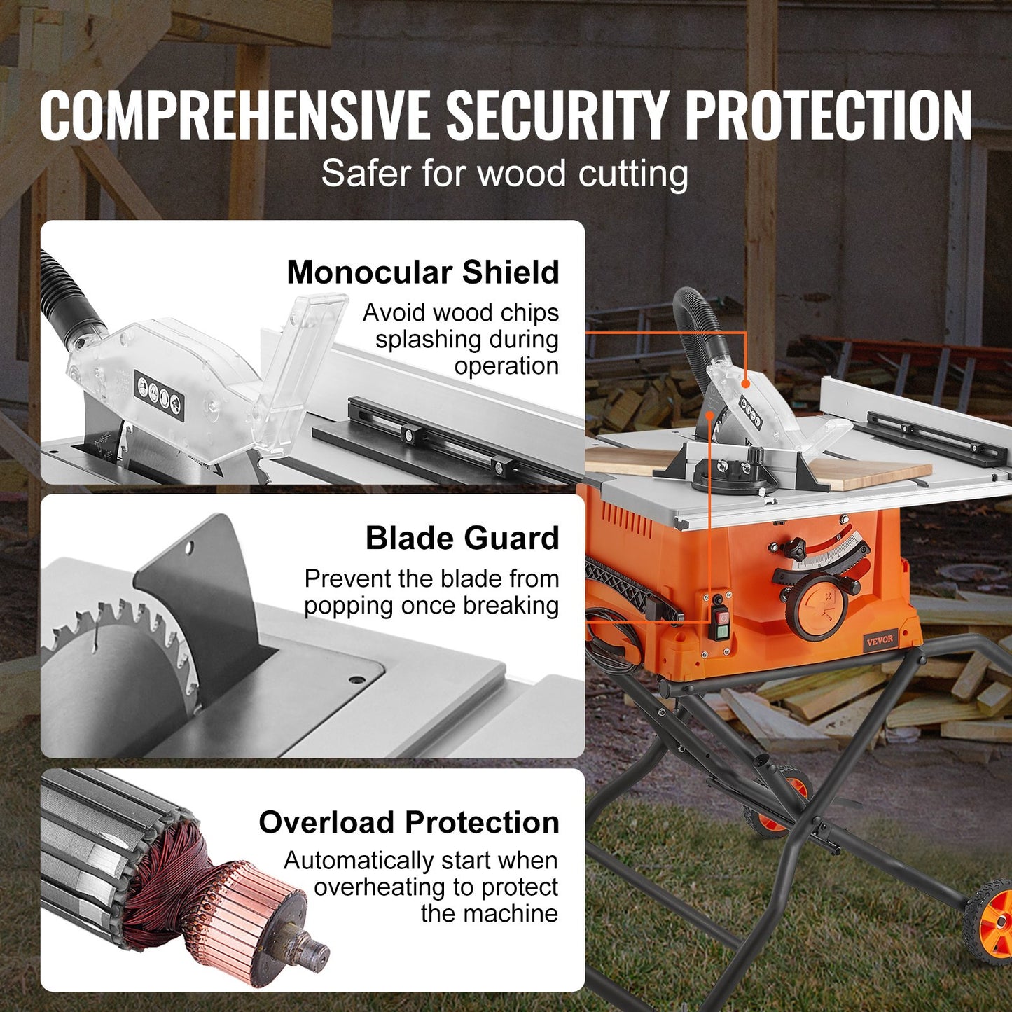 25.4 cm Table Saw w/ Stand Electric Cutting Machine 4800RPM 63.5 cm Rip Capacity