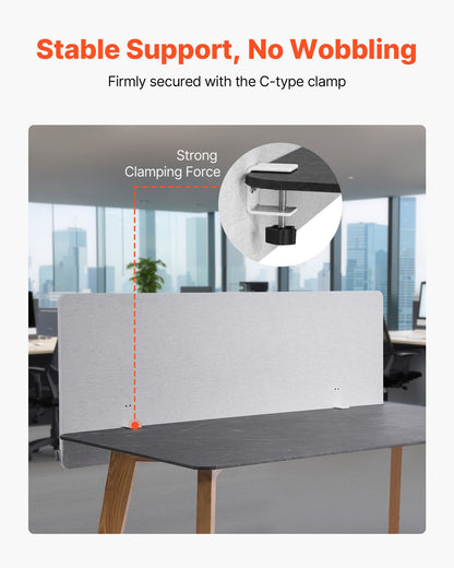 Desk Divider Privacy Panel, 1524 x 610 mm Clamp-on Office Desk Partition, PET Cubicle Partition Panel, Workstation Privacy Divider with 2 C-Type Clamps for Office, Sturdy Room, Library