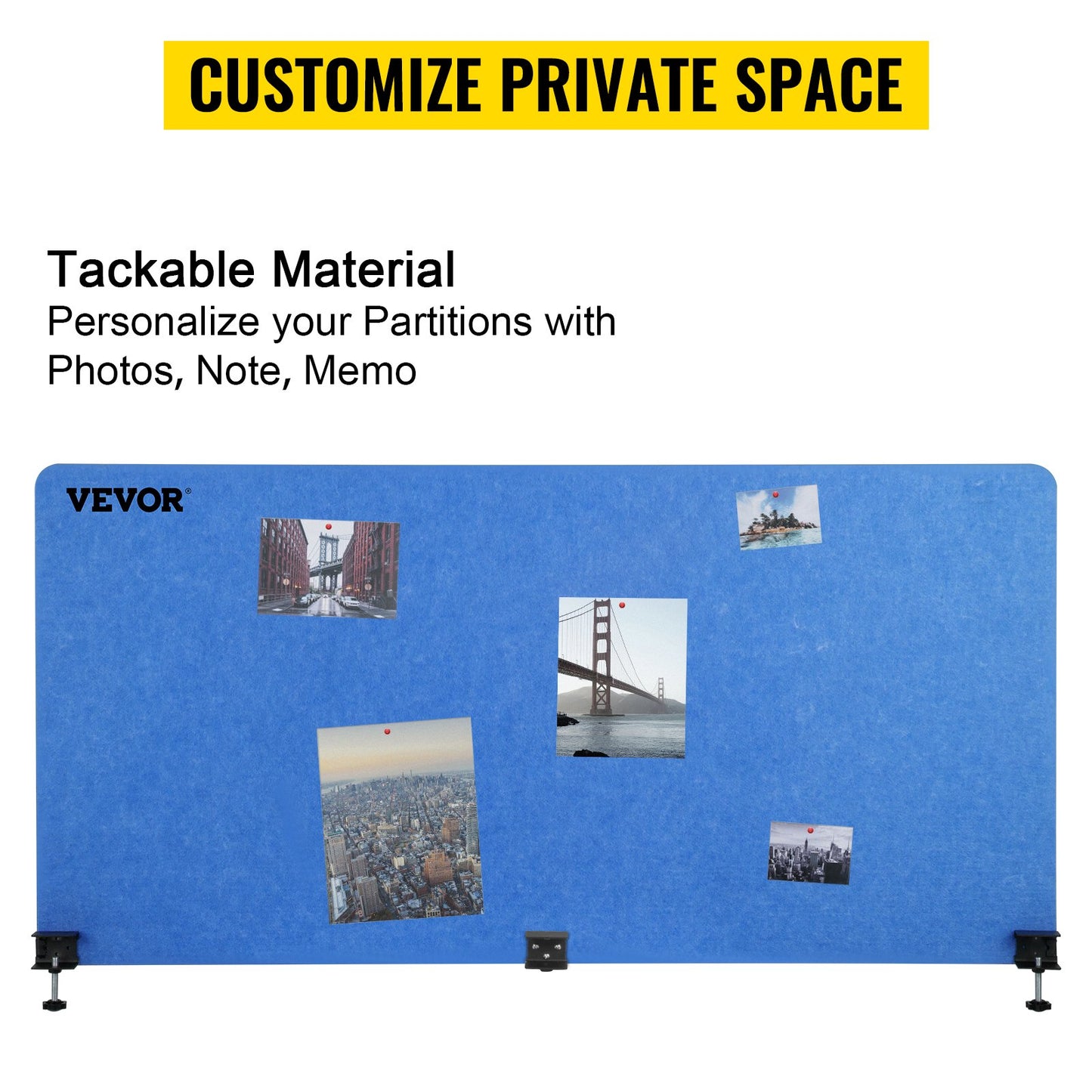 Skrivbordsavdelare 60'' skrivbordsavdelare, 3 paneler akustisk avskärmning, ljudabsorberande akustisk avskärmning, minskar buller och visuella distraktioner, lättviktig klämbar avdelare marinblå