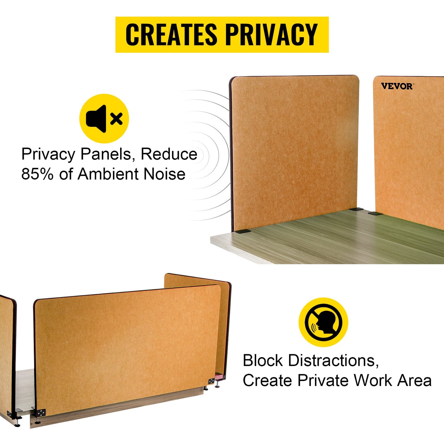 Desk Divider 60'' Desk Privacy Panel, 3 Panels Privacy Acoustic Panel, Sound Absorbing Acoustic Privacy Panel, Reduce Noise and Visual Distractions, Lightweight Clamp-on Divider Yellow