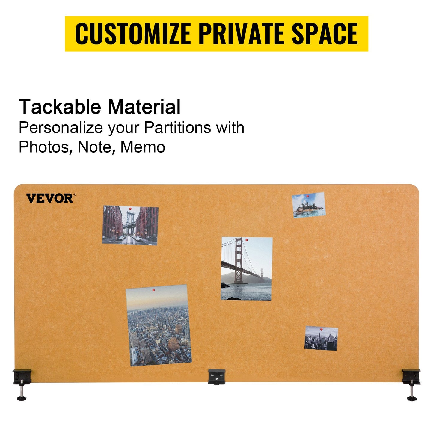 Desk Divider 60'' Desk Privacy Panel, 3 Panels Privacy Acoustic Panel, Sound Absorbing Acoustic Privacy Panel, Reduce Noise and Visual Distractions, Lightweight Clamp-on Divider Yellow