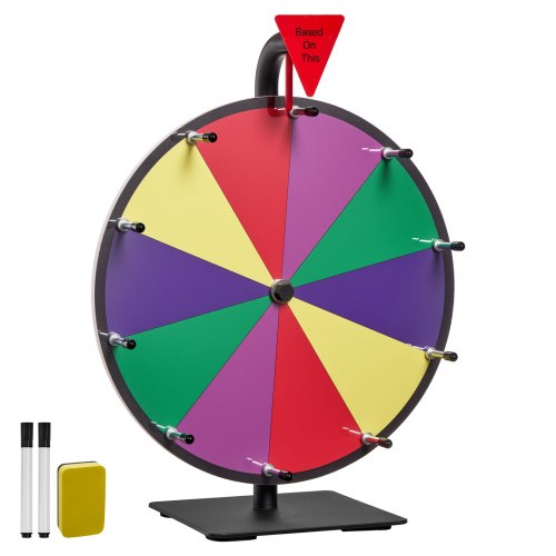 305 mm Spinning Prize Wheel, 10 Slots Spinning Wheel with Stand, Tabletop Win Fortune Roulette with a Dry Erase and 2 Markers, 5 Colors, Easy Assembly, for Party Pub Trade Show Carnival Events