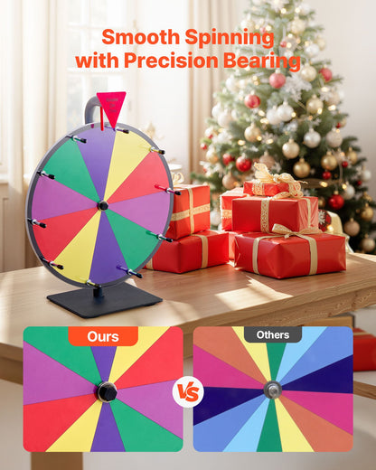 305 mm Spinning Prize Wheel, 10 Slots Spinning Wheel with Stand, Tabletop Win Fortune Roulette with a Dry Erase and 2 Markers, 5 Colors, Easy Assembly, for Party Pub Trade Show Carnival Events