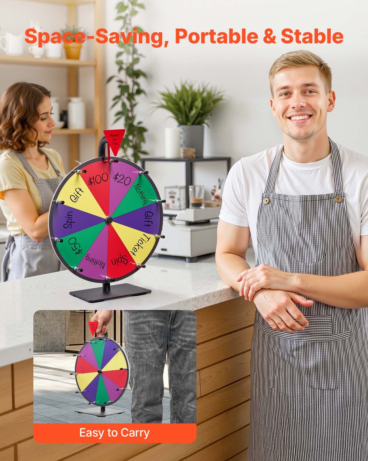 305 mm Spinning Prize Wheel, 10 Slots Spinning Wheel with Stand, Tabletop Win Fortune Roulette with a Dry Erase and 2 Markers, 5 Colors, Easy Assembly, for Party Pub Trade Show Carnival Events