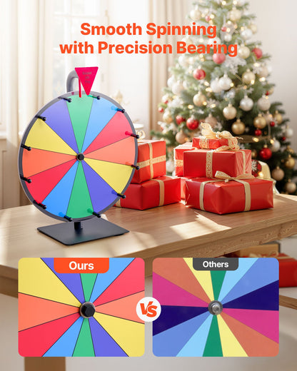305 mm snurrande prishjul, 12 platser med stativ, bordsroulette med whiteboard och 2 tuschpennor, 6 färger, enkel montering, för fest, pub, mässa, karnevalsevenemang