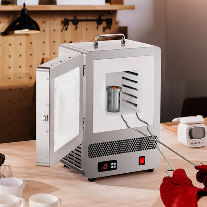 Tabletop Kiln Melter, 1500W Powerful Electric Kiln, 2192℉ / 1200℃ Max Temperature, Stainless Steel, Gold Melting Furnace for Wax Casting, Clay DIY, Metal Tempering, Glazing on Pottery, Silver