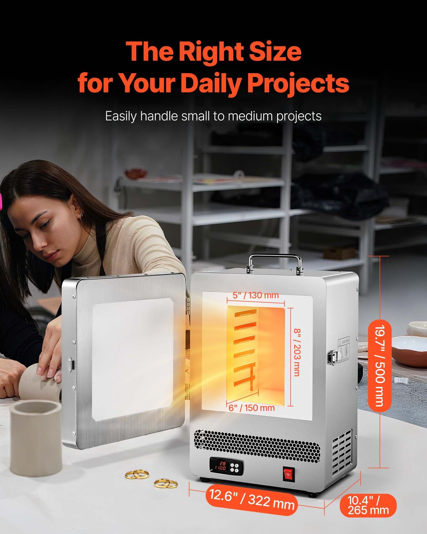 Elektrisk smältugn, 1650W digital smältugn, elektrisk ugn med maxtemperatur 2192℉/1200℃ för gjutning av förlorat vax, lera DIY, metallglödgning, keramikbränning, PID-temperaturkontroll