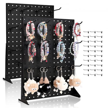 Pegboard Display Stand, 43 x 33 cm Tabletop Pegboard Display Stand with 30 Hooks, Thickened Cold-Rolled Steel Peg Board Panel for Grocery, Retail Store and Jewelry Shop, Black (2 PCS)