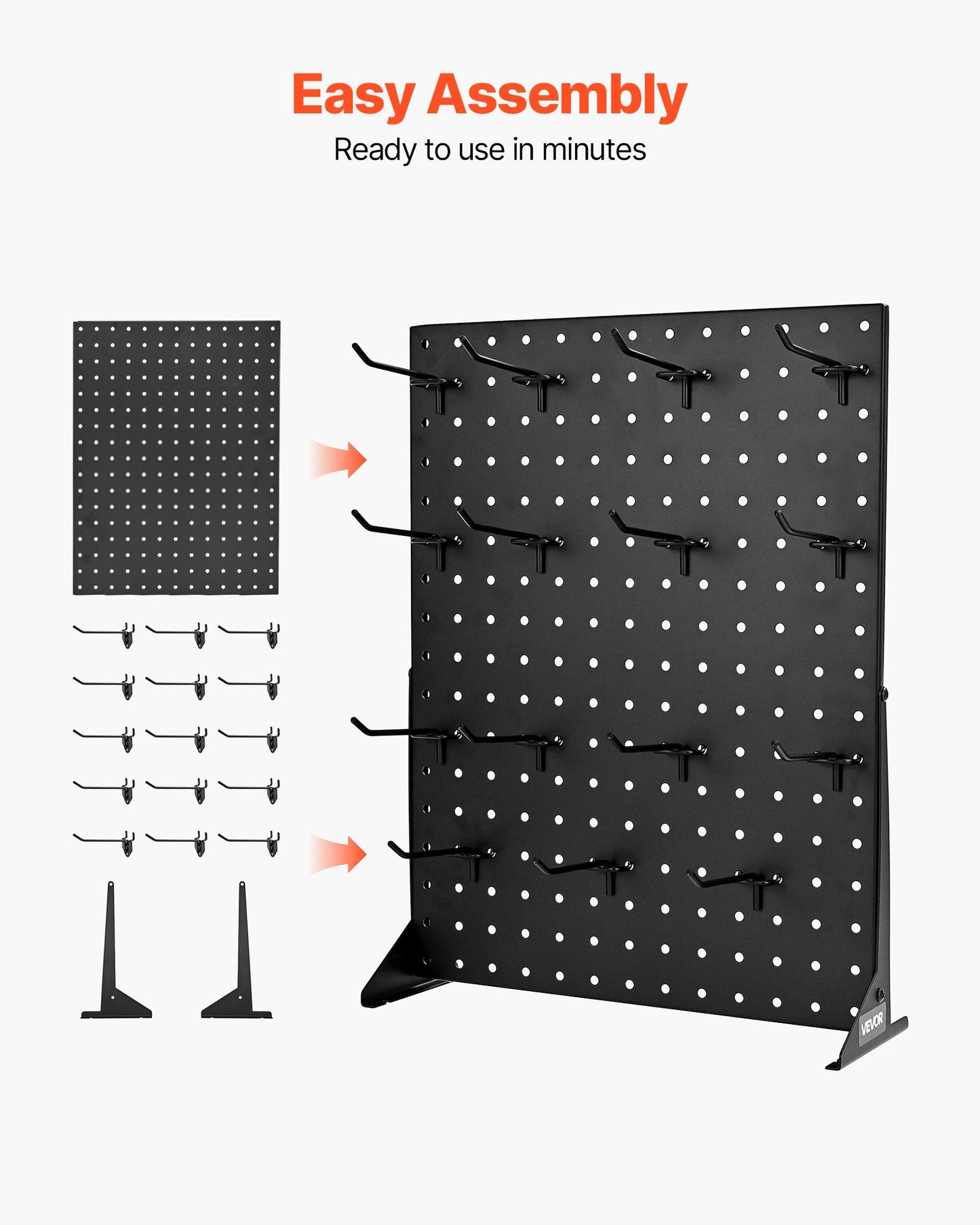 Pegboard Display Stand, 43 x 33 cm Tabletop Pegboard Display Stand with 30 Hooks, Thickened Cold-Rolled Steel Peg Board Panel for Grocery, Retail Store and Jewelry Shop, Black (2 PCS)