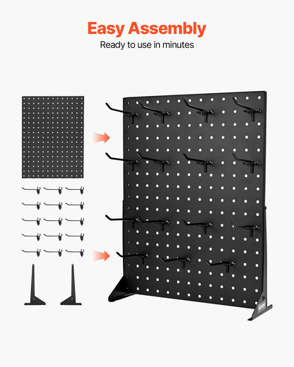 Pegboard Display Stand, 43 x 33 cm Tabletop Pegboard Display Stand with 30 Hooks, Thickened Cold-Rolled Steel Peg Board Panel for Grocery, Retail Store and Jewelry Shop, Black (2 PCS)