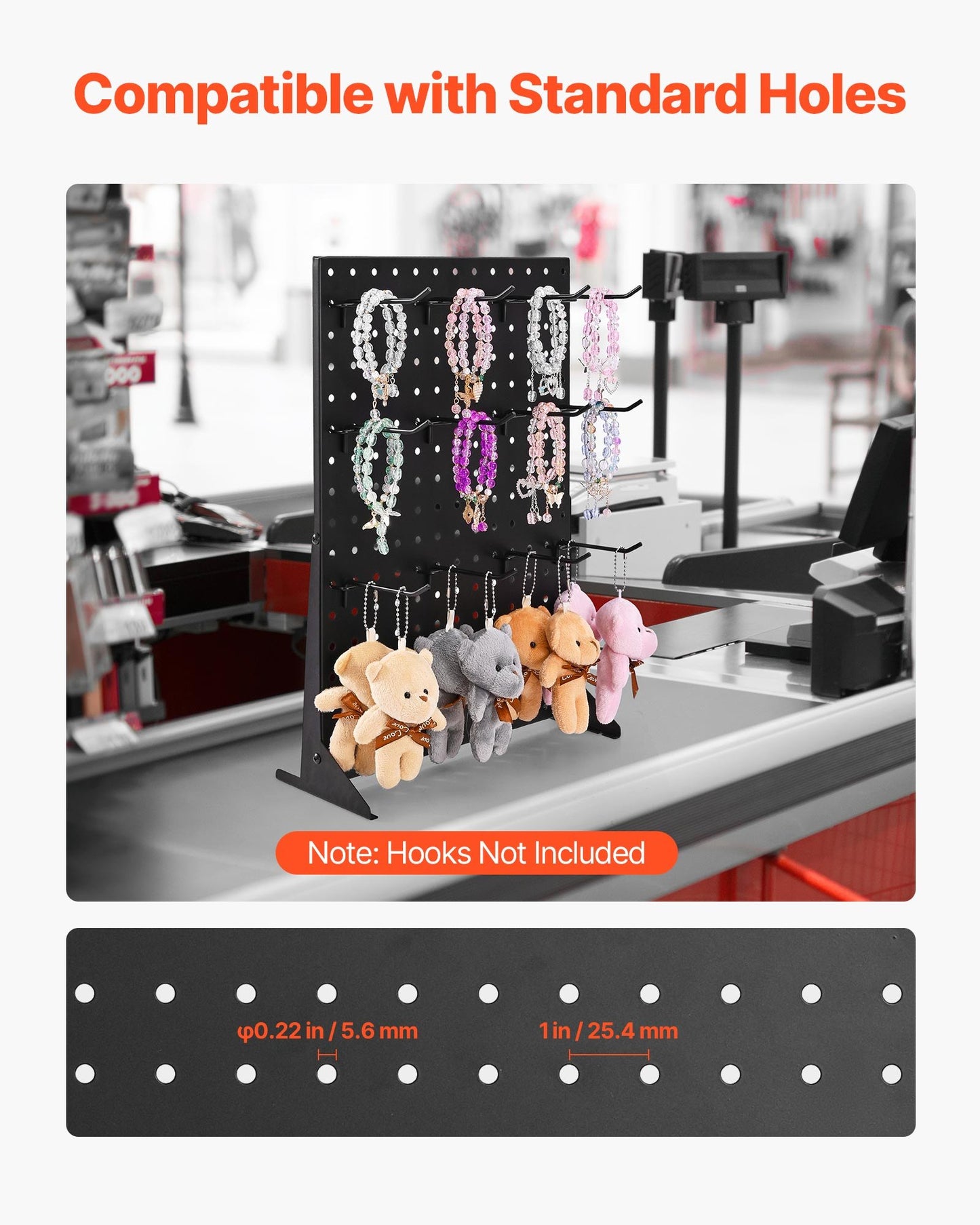 Pegboardställ, 43 x 33 cm bordsställ för tillbehör, ställ för tillbehör, förtjockad kallvalsad stålpegboardpanel för livsmedelsbutik, smyckesbutik, svart (4 st)
