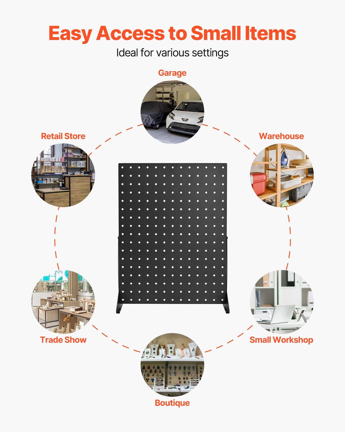 Pegboardställ, 43 x 33 cm bordsställ för tillbehör, ställ för tillbehör, förtjockad kallvalsad stålpegboardpanel för livsmedelsbutik, smyckesbutik, svart (4 st)