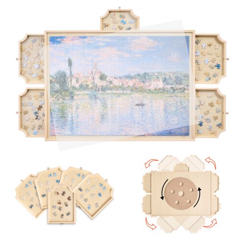 1000 Piece Rotating Puzzle Board with 5 Drawers and Cover, 74x53cm Portable Wooden Table, Jigsaw Puzzle Accessories for Adults, Puzzles Organizer Storage System, Birthday Gift for Mom