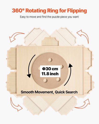 Roterande pusselbräde med 1000 bitar, 5 lådor och lock, bärbart träbord 74x53 cm, pusseltillbehör för vuxna, förvaringssystem för pussel, födelsedagspresent till mamma