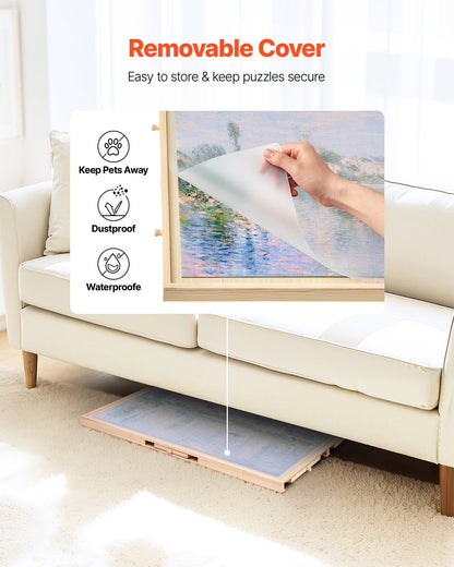 Roterande pusselbräde med 1000 bitar, 5 lådor och lock, bärbart träbord 74x53 cm, pusseltillbehör för vuxna, förvaringssystem för pussel, födelsedagspresent till mamma