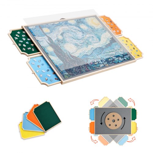 Roterande pusselbräde med 1500 bitar, 4 färgglada filtlådor och lock, 86x63 cm bärbart träbord, justerbart pussel med 2 lutningsvinklar för vuxna, födelsedagspresent till mamma