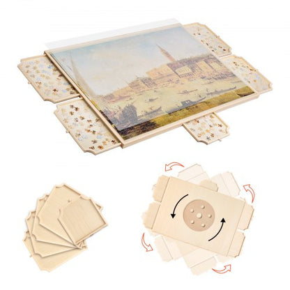 2000 Piece Rotating Puzzle Board with 5 Drawers and Cover, 102x74cm Portable Wooden Table, Jigsaw Puzzle Accessories for Adults, Puzzles Organizer Storage System, Birthday Gift for Mom