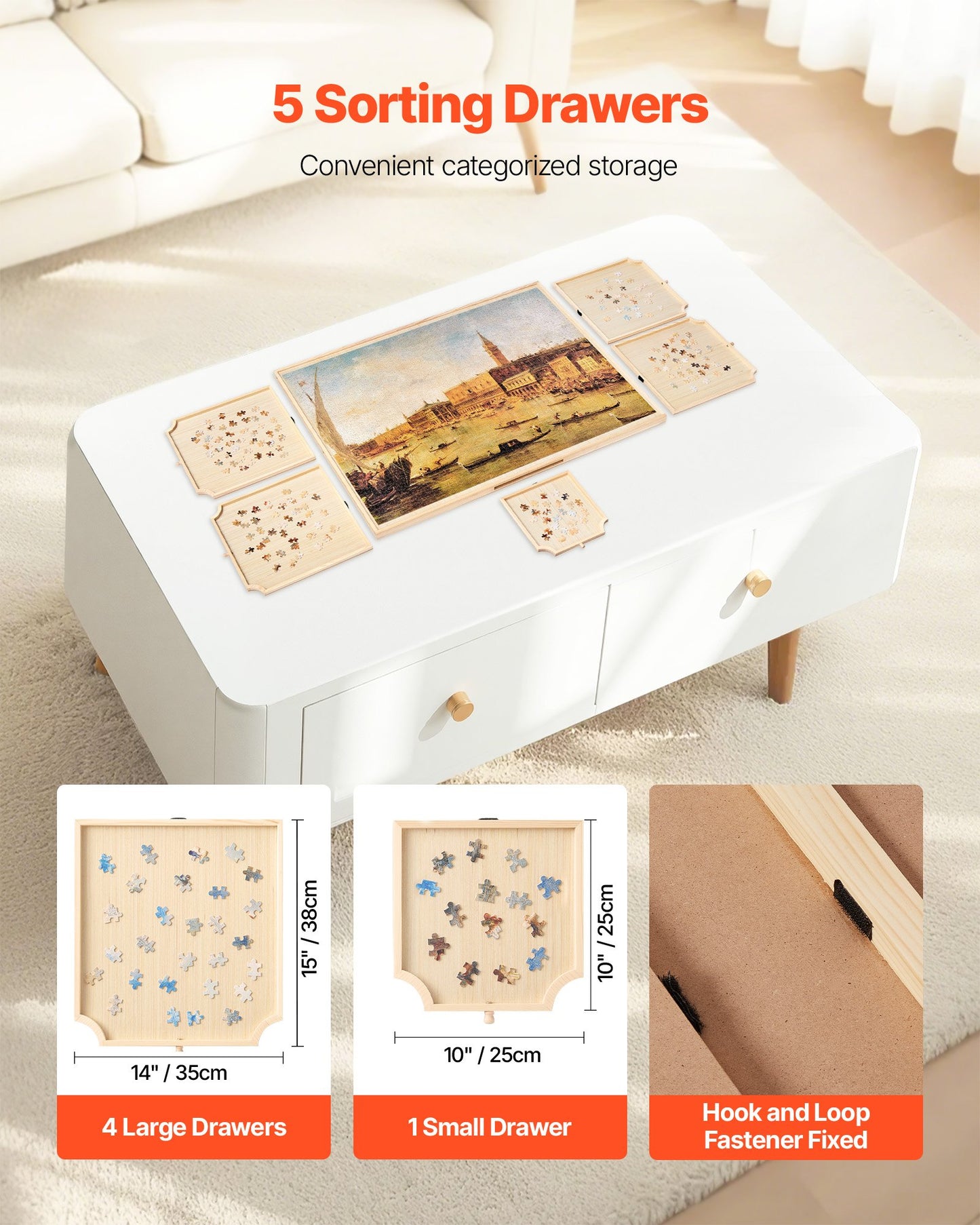 2000 Piece Rotating Puzzle Board with 5 Drawers and Cover, 102x74cm Portable Wooden Table, Jigsaw Puzzle Accessories for Adults, Puzzles Organizer Storage System, Birthday Gift for Mom
