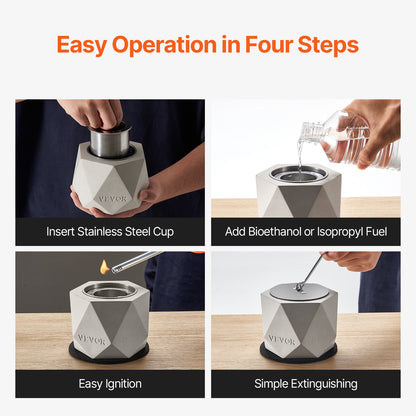 Bordeldstad, betongbordsspis för inomhusbruk, bärbar spritbrännare för smores, minieldstad för uteplats och balkong med brandsläckare, ljusgrå