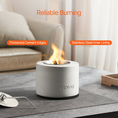 Bordseldstad, betongbordseldstad för inomhusbruk, bärbar spritbrännare och smores-maskin, för uteplats och balkong med brandsläckare, ljusgrå cylinder