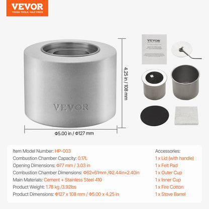 Bordseldstad, betongbordseldstad för inomhusbruk, bärbar spritbrännare och smores-maskin, för uteplats och balkong med brandsläckare, ljusgrå cylinder