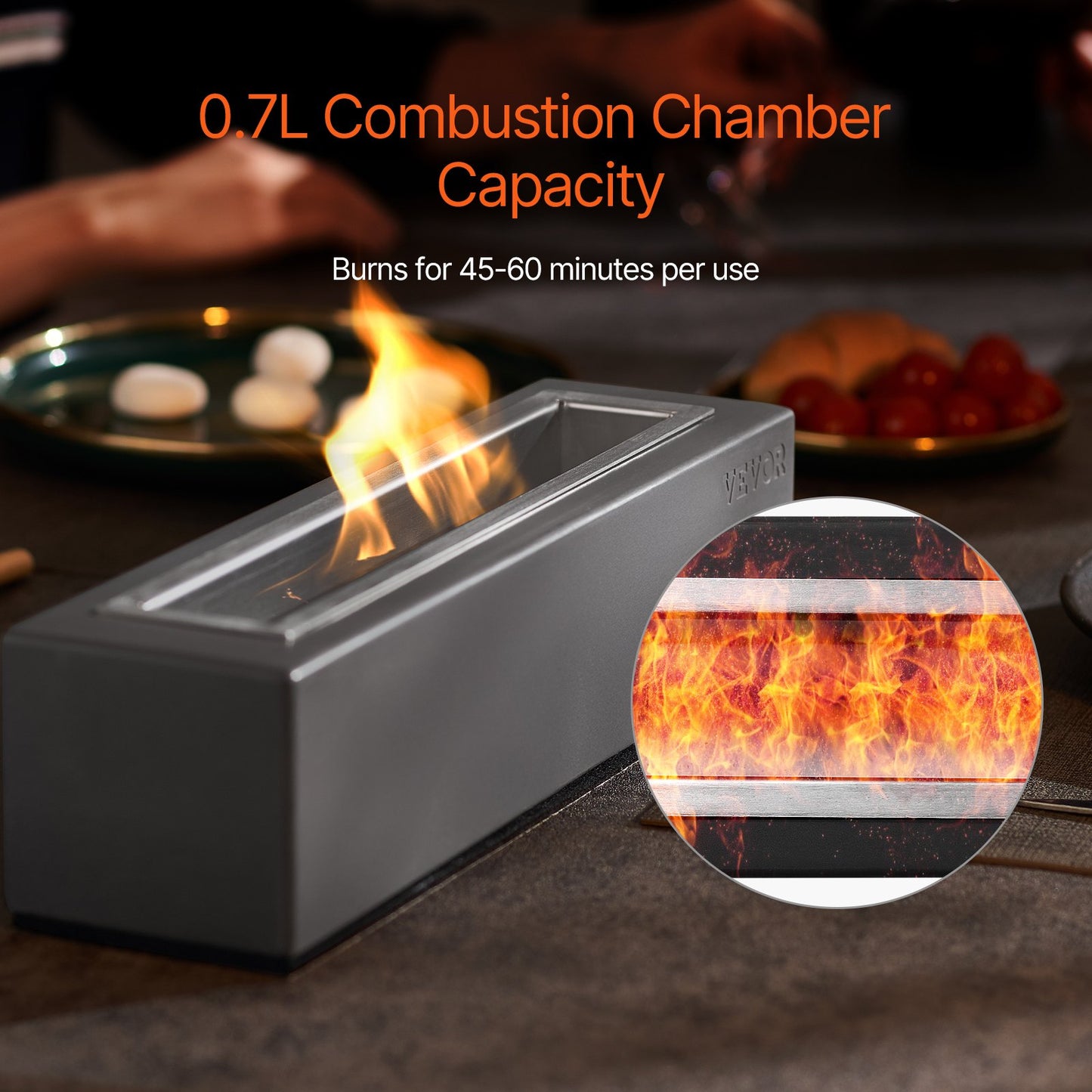 Bordseldstad, 15 tums betongbordseldstad för inomhusbruk utomhusdekor, bärbar spritbrännare och smores-maskin, för uteplats och balkong med brandsläckare, fyrkantig ljusgrå