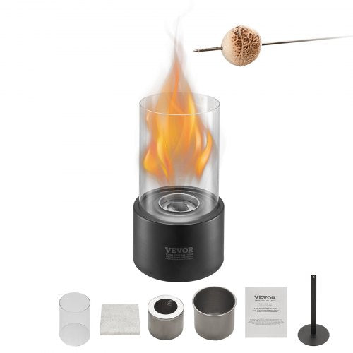 Tabletop Fire Pit, 6 inch Metal Tabletop Fireplace Indoor Outdoor Decor, Portable Rubbing Alcohol Burner Smores Maker with Glass, for Patio Balcony with Extinguisher Cover,2.03lbs