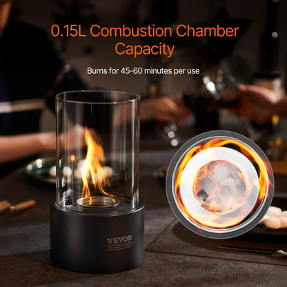 Bordseldstad, 6 tums metallbordseldstad för inomhusbruk och utomhusbruk, bärbar spritbrännare och smores-maskin med glas, för uteplats och balkong med brandsläckare, 2,03 kg