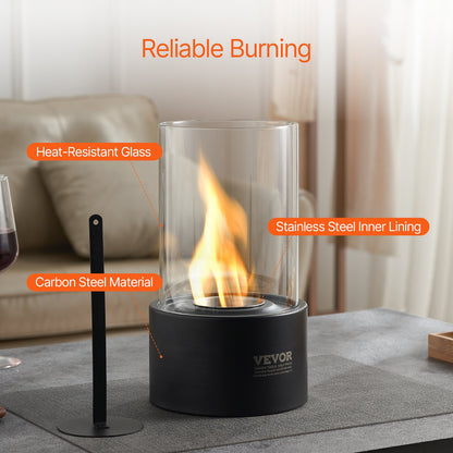 Bordseldstad, 6 tums metallbordseldstad för inomhusbruk och utomhusbruk, bärbar spritbrännare och smores-maskin med glas, för uteplats och balkong med brandsläckare, 2,03 kg