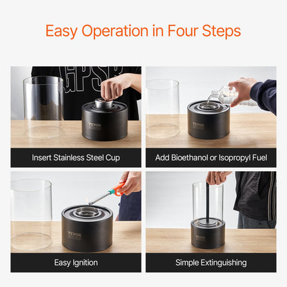 Bordseldstad, 6 tums metallbordseldstad för inomhusbruk och utomhusbruk, bärbar spritbrännare och smores-maskin med glas, för uteplats och balkong med brandsläckare, 2,03 kg