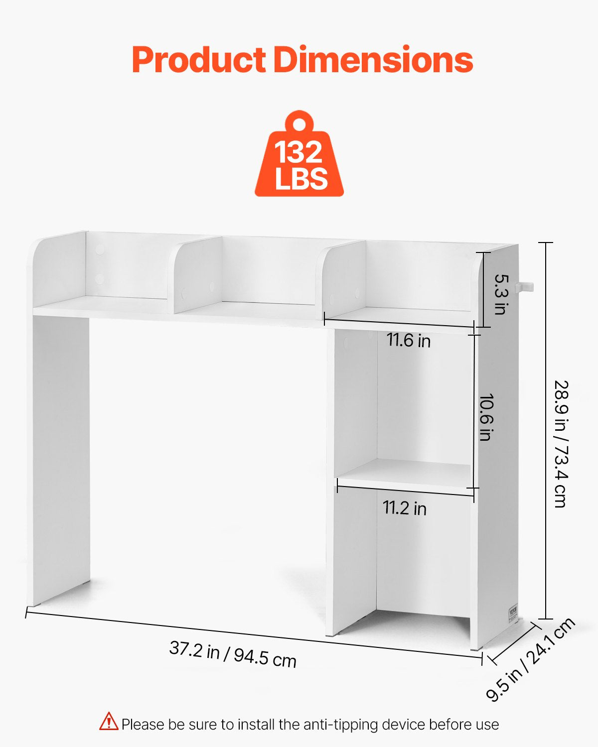 Desktop Bookshelf, 2-Tier Desktop Storage Organizer, 37.2" x 9.5" x 28.9" Office Storage Rack Wood Display Shelf, Desktop Bookshelf Hutch with Anti-Slip Feet Pads, for Office, Home & Dorm, White