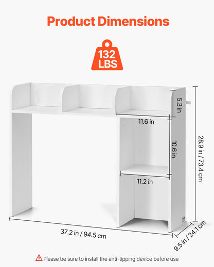 Desktop Bookshelf, 2-Tier Desktop Storage Organizer, 37.2" x 9.5" x 28.9" Office Storage Rack Wood Display Shelf, Desktop Bookshelf Hutch with Anti-Slip Feet Pads, for Office, Home & Dorm, White
