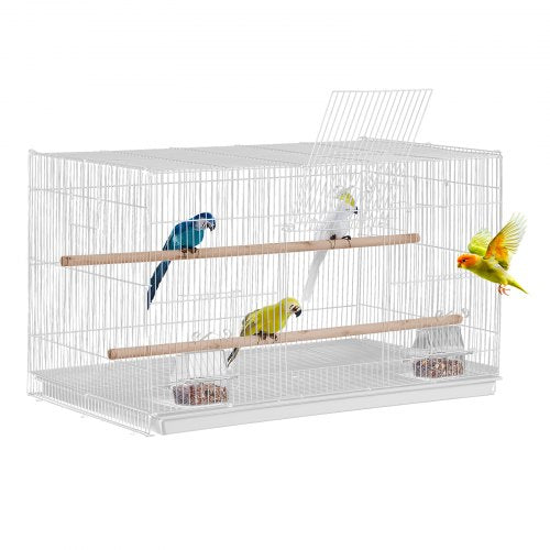 Bird Cage, 18 in, Small Parakeet Cage, Sturdy Metal Bird Flight Cage, Travel Birdcage with 2 Perches & 2 Feeding Cups, Parrot Cage for Canaries Lovebirds Cockatiels Budgie Pet Toy, White