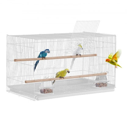 Bird Cage, 18 in, Small Parakeet Cage, Sturdy Metal Bird Flight Cage, Travel Birdcage with 2 Perches & 2 Feeding Cups, Parrot Cage for Canaries Lovebirds Cockatiels Budgie Pet Toy, White