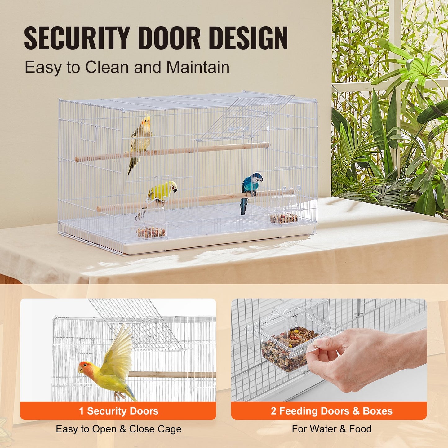 Bird Cage, 18 in, Small Parakeet Cage, Sturdy Metal Bird Flight Cage, Travel Birdcage with 2 Perches & 2 Feeding Cups, Parrot Cage for Canaries Lovebirds Cockatiels Budgie Pet Toy, White