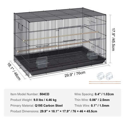30 inch Bird Cage, Metal Large Parakeet Cages for Cockatiels Small Parrot Budgies Lovebirds Canaries, Pet Bird Cage with Rolling Stand and Tray