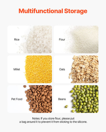 Risförvaringsbehållare, 3,5 gallon/15 l x 2 + 4,5 gallon/20 l x 2 stor hundmatsbehållare, flingbehållare för köksingredienser, behållare för husdjursfoder med hjul, 4 måttkoppar, lufttätt lock, 4-pack