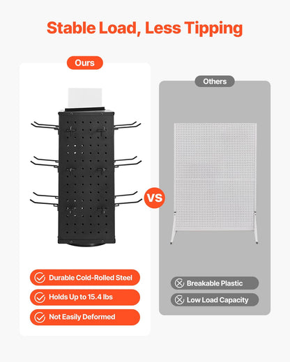 Roterande stiftstativ, 18,8 x 18,8 x 42,6 cm 4-sidig snurrande stiftstavla med 24 krokar, förtjockad kallvalsad stålplåt för hantverksbutik, svart