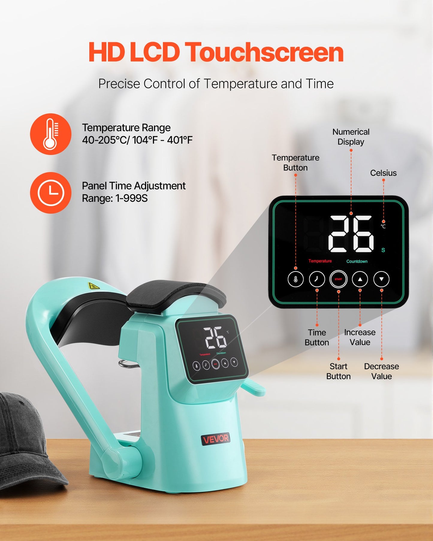 Auto Hat Heat Press Machine, with 2pcs Interchangeable Platens, Automatic Open and Release, Touchscreen for Precise Time and Temperature Control, Heat Transfer Printing for Caps, Hats, Green