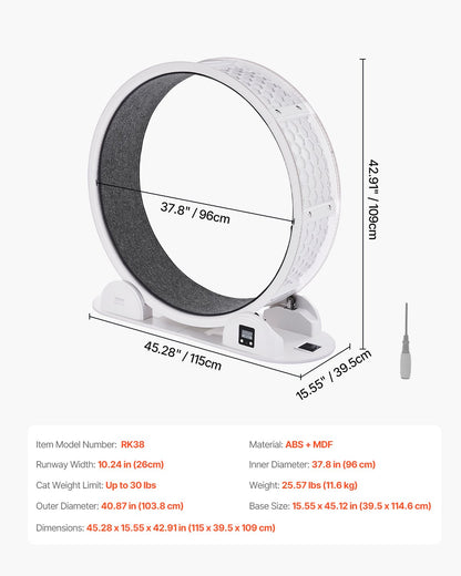 Cat Exercise Wheel with Pedometer, 40.8 in, Cat Running Wheel with Brake & Carpeted Runway, Quiet Cat Treadmill for Indoor Cats Under 30lbs, Cat Exerciser for Pets Health & Fitness White