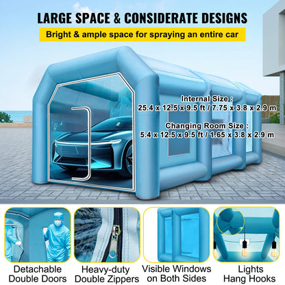 Uppblåsbar målarbox 33x16,4x11,5 fot, Uppblåsbar box med 2 blåsmaskiner, Uppblåsbar sprutbox med filtersystem, Bärbar bilmålarbox för parkeringstält, arbetsstation