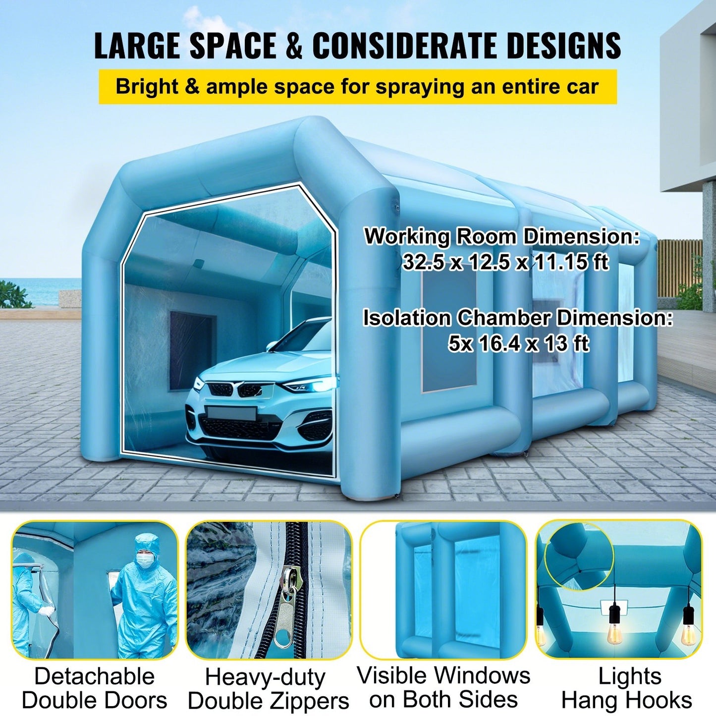 Inflatable Tent 999.2 x 498.5 x 399.3 cm Inflatable Spray Booth Tent Inflatable Paint Booth Tent Car Paint Booth Giant Workstation 210D Oxford Fabric With 2 Blowers