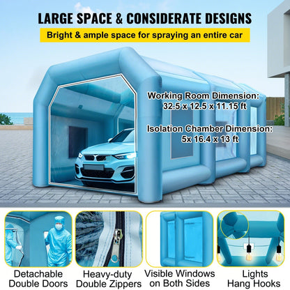 Inflatable Tent 999.2 x 498.5 x 399.3 cm Inflatable Spray Booth Tent Inflatable Paint Booth Tent Car Paint Booth Giant Workstation 210D Oxford Fabric With 2 Blowers